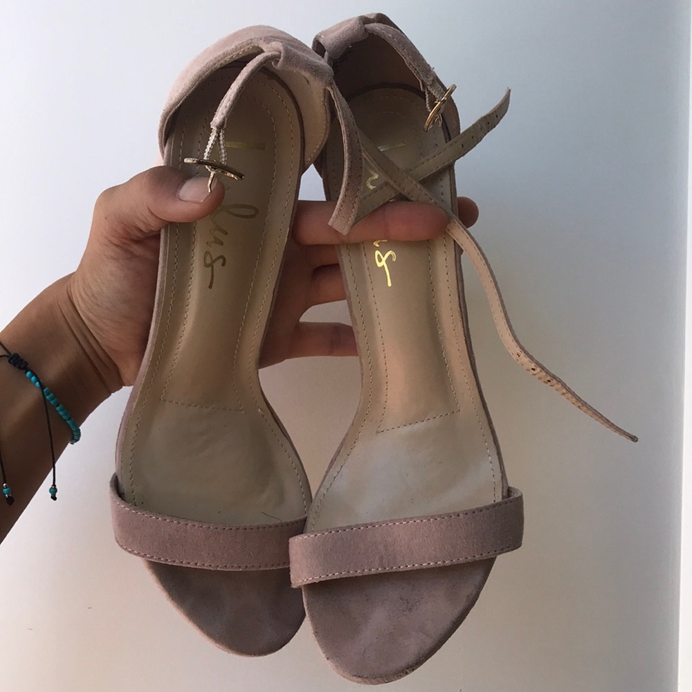Lulu’s pink suede ankle strap block heels